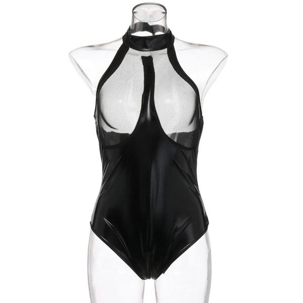 Sexy Plus Size Latex catsuit Leather Mesh Lingerie