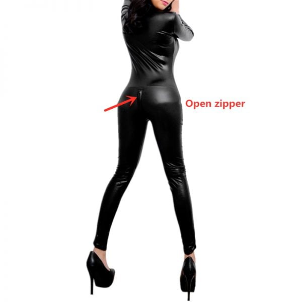 Sexy Lingerie Black Female Faux Leather Catsuit PVC Latex Bodysuit
